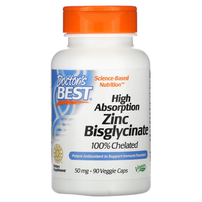 Doctor's Best: High Absorption Zinc Bisglycinate, 50mg - 90 vcaps