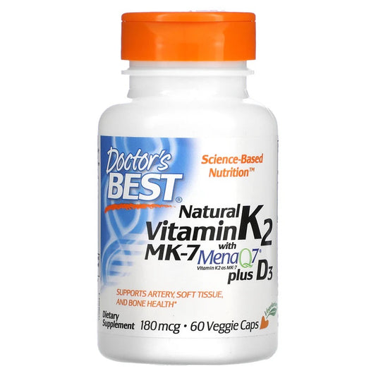 Doctor's Best: Natural Vitamin K2 MK7 with MenaQ7 plus D3, 180mcg - 60 vcaps